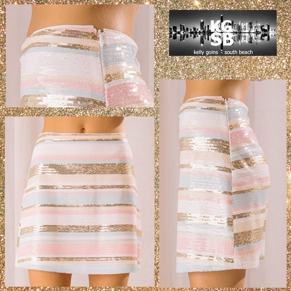 STORIA Super Sexy, Striped, Full Sequined Mini Skirt Fully Lined W/Side … - Picture 10 of 14